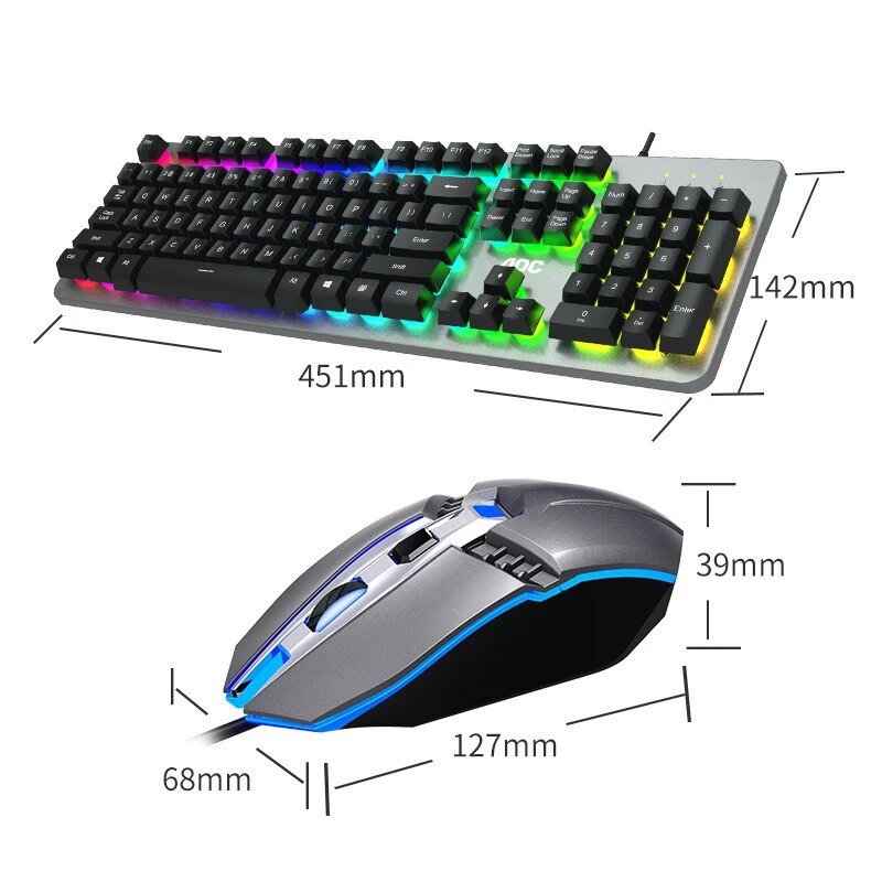 Mechanical Feeling Keyboard Mouse Combos Gaming Office Wired Keyboards Rainbow Backlits Mouse Ergonomic Metal Panel Keypads