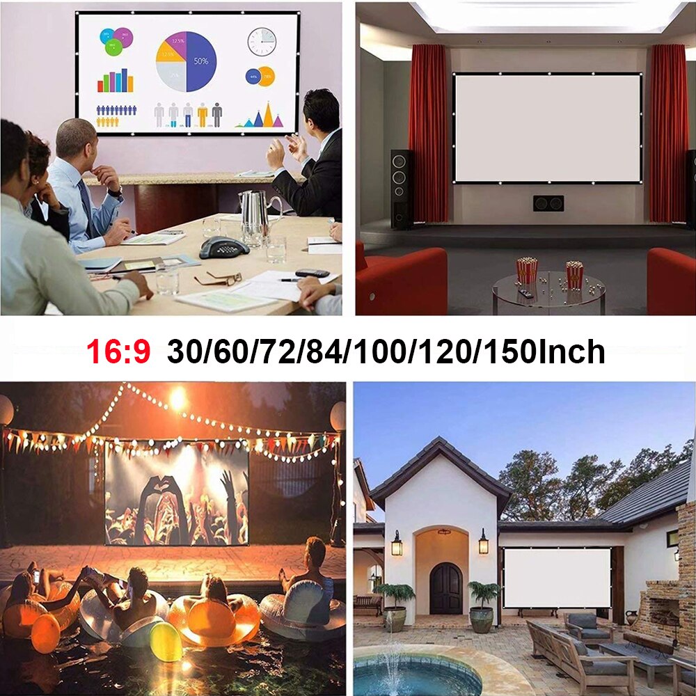 Pantalla de proyección plegable para cine en casa, pantallas portátiles de proyección HD de 30/60/72/84/100/120/150 pulgadas para exteriores, KTV y oficina