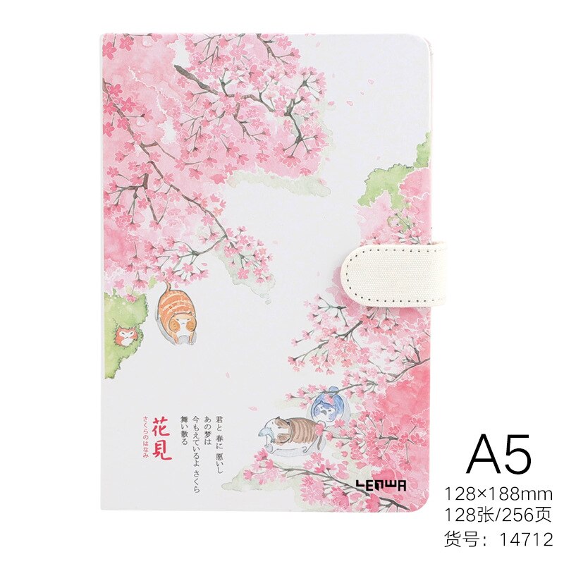 Friskhed skitsebog smuk kirsebærblomst sakura magnetisk spænde dagbog notesbog: Nb00005-1