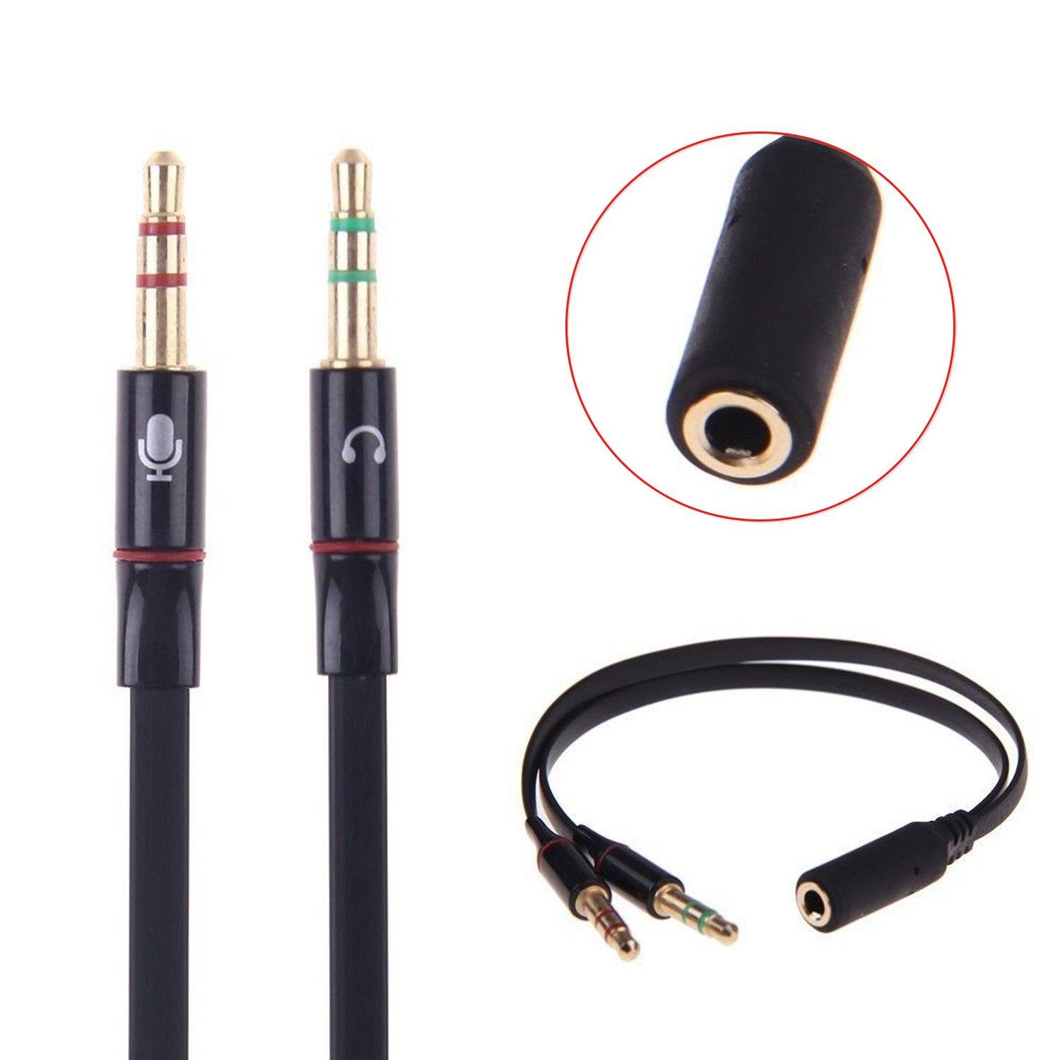 Zwart 3.5mm Audio Mic Microfoon Y Splitter Kabel Hoofdtelefoon Adapter Female Naar 2 Mannelijke Oortelefoon oGFS