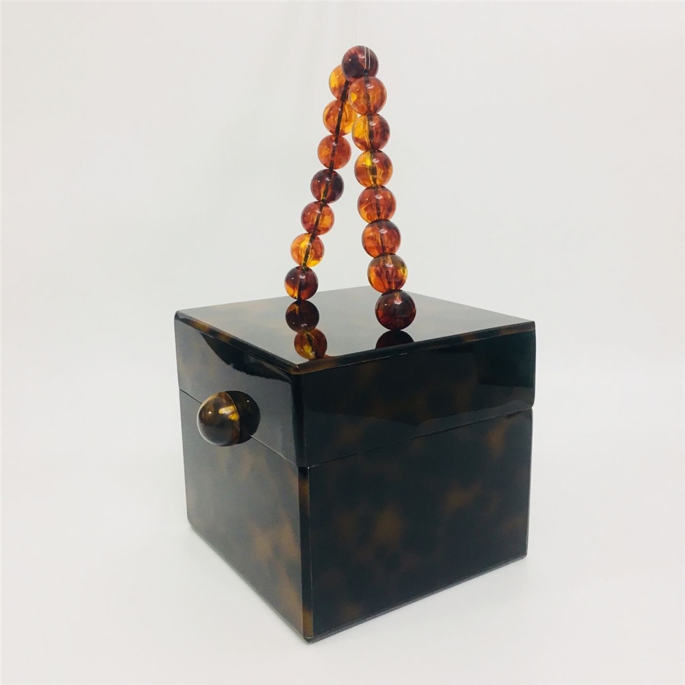 Pung vintage kvinder clutch pung stilfuld leopard akryl aftentaske perler trendy hard-box fest bal håndtasker