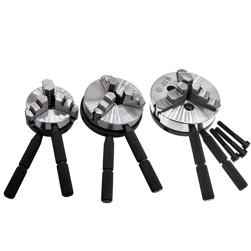 K01-50 63 80 Lathe Mini Chuck 3 Jaws Woodworking Hand Chuck with Mounting Thread Screw Rod Self-Centering Lathe Chuck Tool