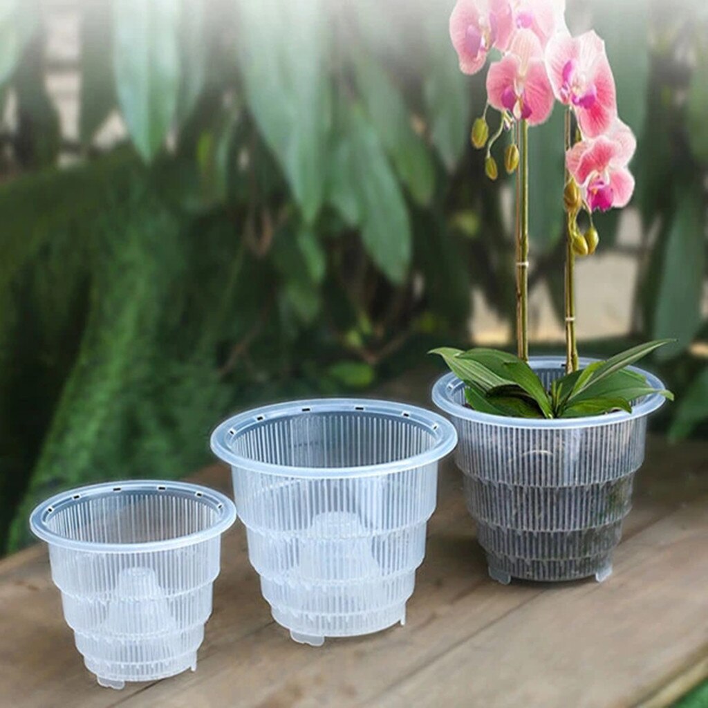Meshpot 10cm/12cm /15 cm Clear Plastic Orchid Pots With Holes Air Pruning Function and Root Growth Slots Plastic Flower Pot