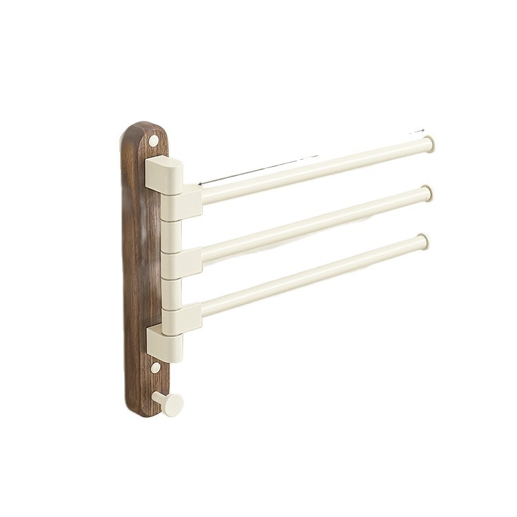 Toallero giratorio de madera de nogal, soporte de pared para baño sin agujeros, toallero de barra múltiple, estante de almacenamiento de toallas para baño