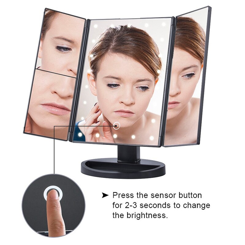 Led press  sn 22 ljus sminkspegel bord skrivbord smink 1x/2x/3x/10x nifying speglar smink 3 fällbara justerbara spegel