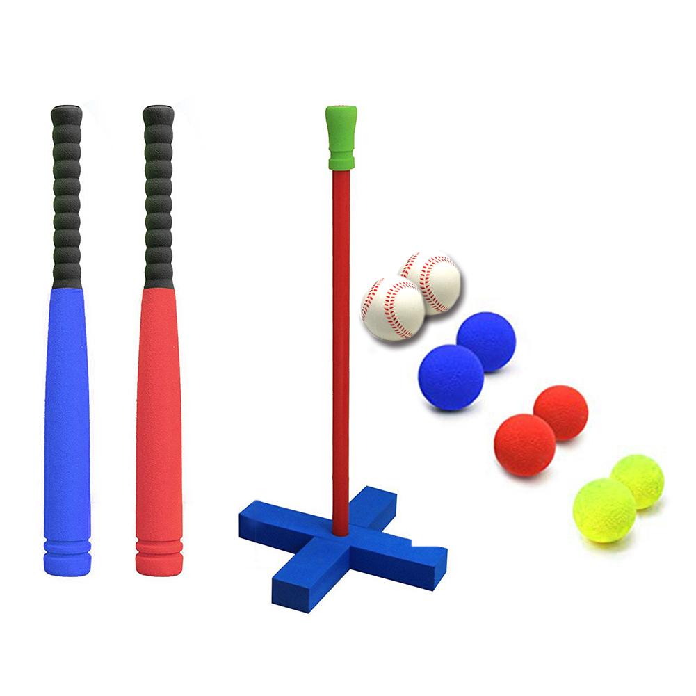 Kinderen Zachte Bat Kids Foam T-Ball Baseball Set Speelgoed 8 Verschillende Gekleurde Ballen Omvatten Organiseren Tas Voor jongens Over 1 Jaar Oud