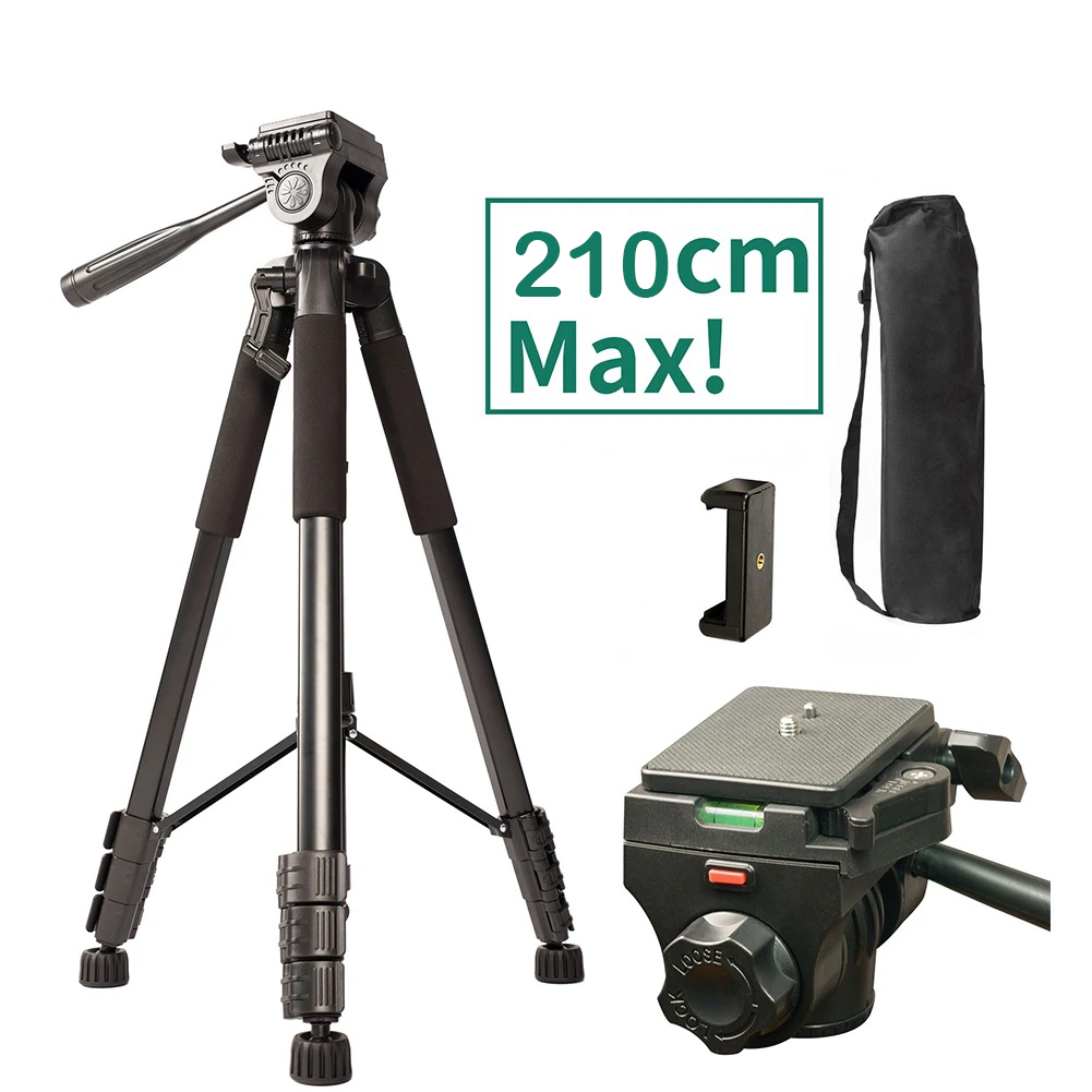 210Cm Statief Hoogte Zware Dury Camera Statief Tripod Tripode Trípode Draagbare Professionele Aluminium Pan Hoofd Voor Dslr Telefoon Ring Licht: green