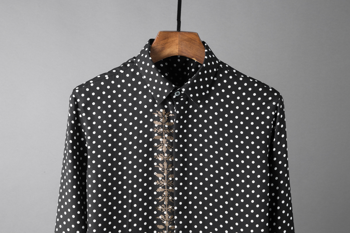 Minglu 100%  bomuldsskjorter til mænd luksus diamant langærmede polkaprikkede herre skjorter plus størrelse 4xl slim fit mænd til fest skjorter