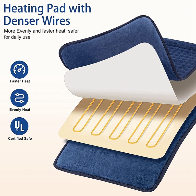 Electric Heating Pad with Automatic Shut-Off, 5 Timer Settings, Fast Heating Pad with 6 Heat Settings,30 x 60cm EU Plug