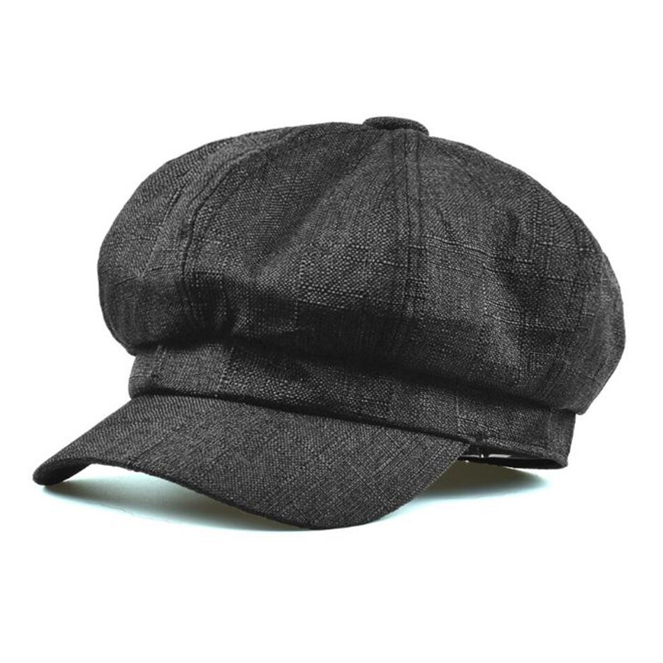 SHOWERSMILE kobiety modne czapki bawełniana pościel letnia czapka gazeciarza kobieta moda solidna czapka gazeciarza Gatsby piekarz chłopiec czapka czarny beżowy: czarny