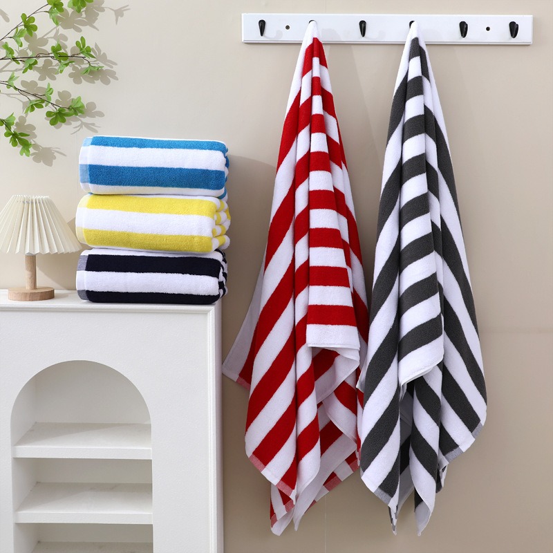 Toalha de banho jacquard colorida de algodão puro, toalha de banho azul e branca grossa de algodão toalha de praia