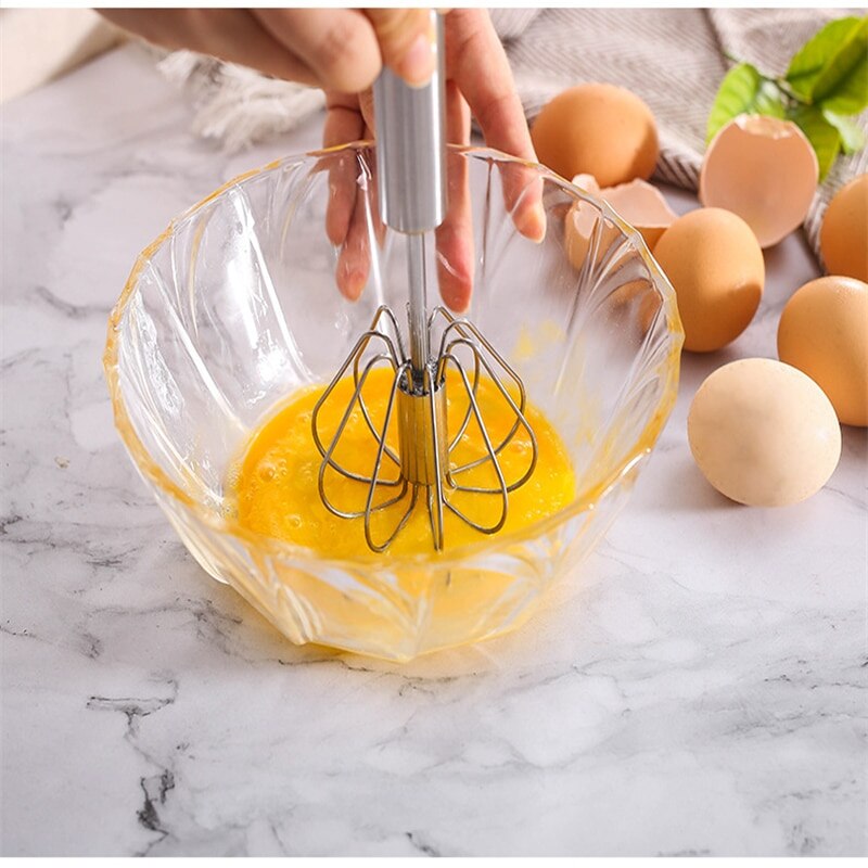 Semi-automatic Egg Beater 304 Stainless Steel Egg Whisk Manual Hand Mixer Self Turning Egg Stirrer Kitchen Accessories Egg Tools