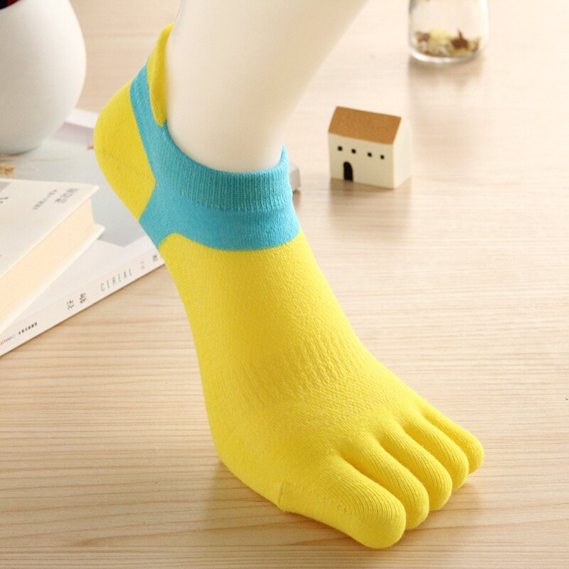Vrouwen Vijf Vinger Sokken Lente Zomer Ademend Toevallige Teen Sokken 1 Paar Katoen Patchwork Comfortabele Vijf Vinger Sokken: YELLOW