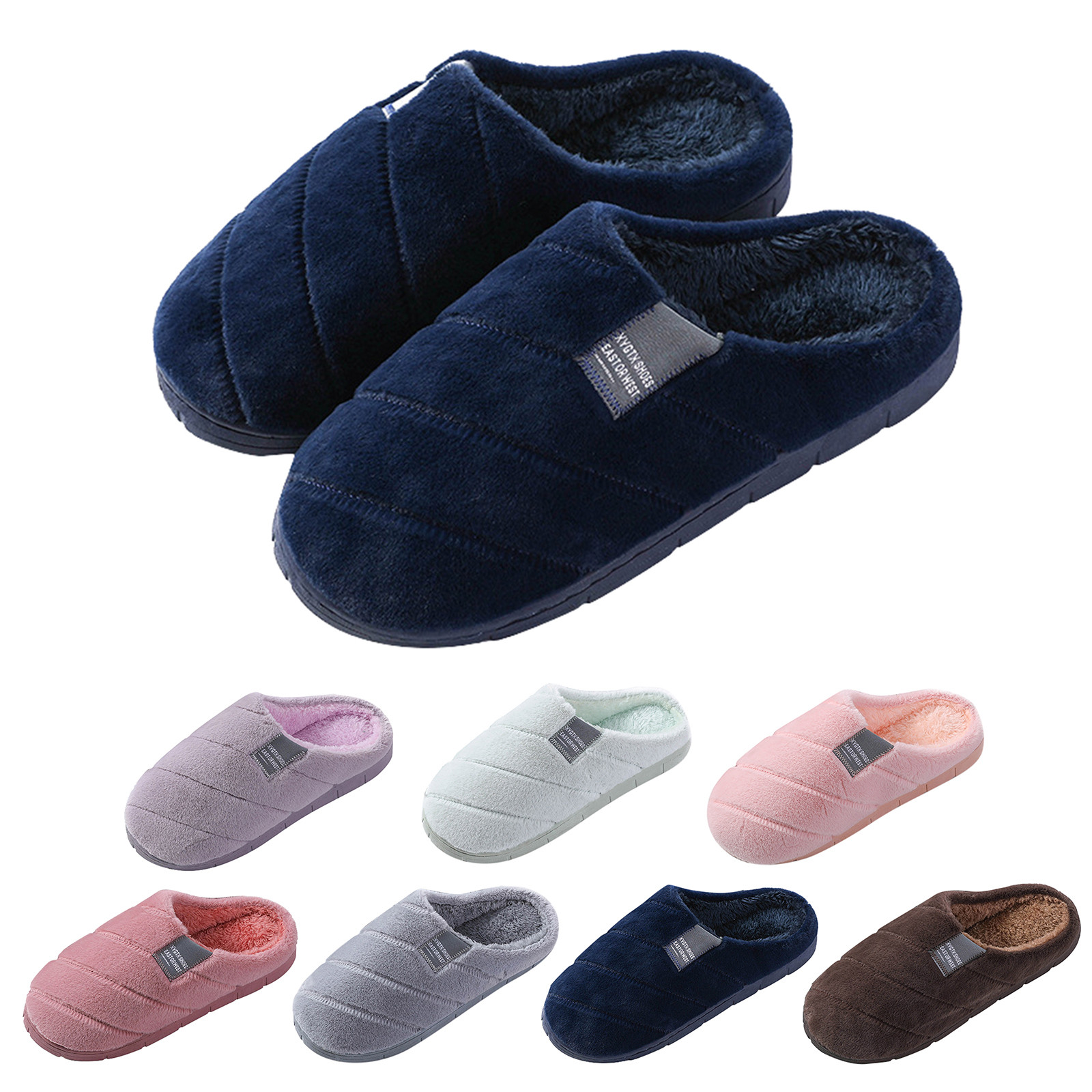 Pantuflas cálidas de invierno para hombre, Zapatillas de casa de felpa suave, antideslizantes para interiores, chanclas para el hogar