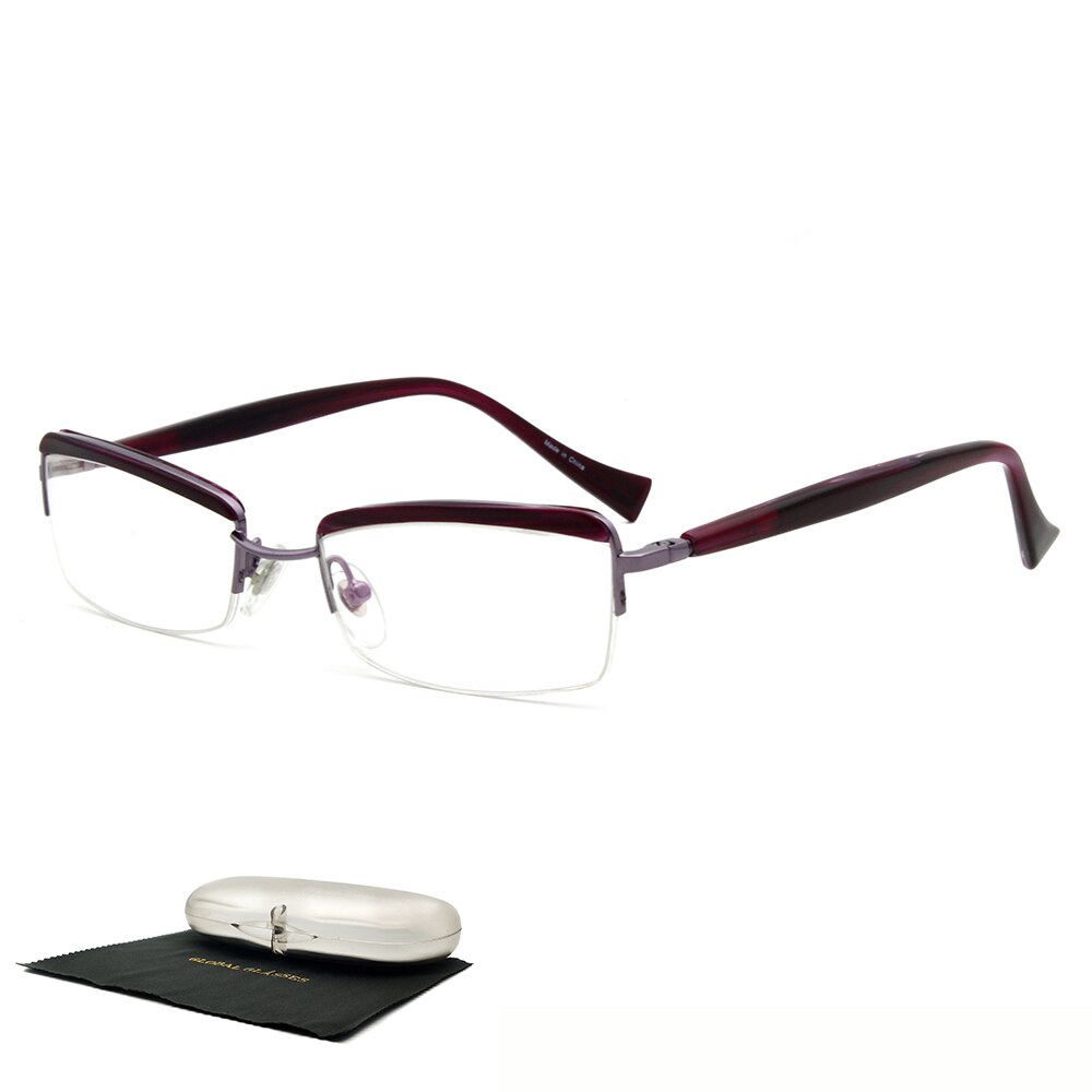 Optical Eyeglass Metal Rectangle Frame Acetate Temple Office Lady Women Gray Demi Color Home Outgoing LX-B0037: Purple-sim package