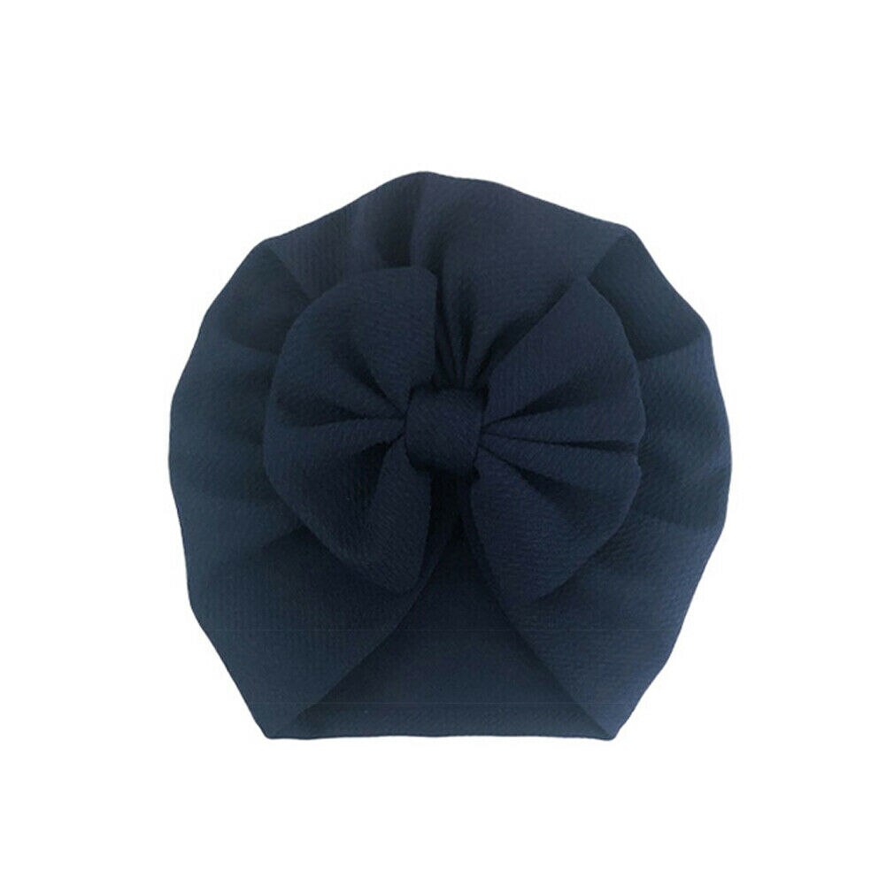 Emmababy Cute Baby Girls Bow Turban Hat Toddler Kids Head Wrap Hijab Solid Headband Cap 0-18 Months.: Navy Blue