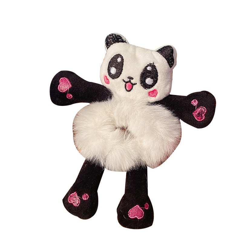 Panda kuer katt kanin plysj elastiske hårbånd søte pontail-bånd dame jente søt tegneserie hår scrunchies jul: Gul