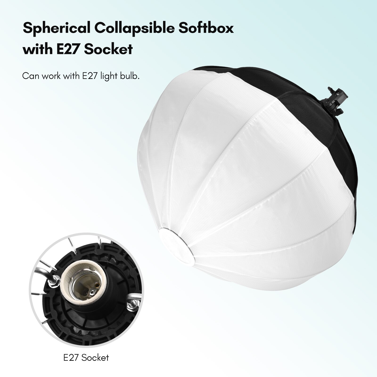 Softbox esférico plegable de 50cm, Softbox de instalación rápida con enchufe E27 para estudio de fotografía y vídeo, accesorio de iluminación
