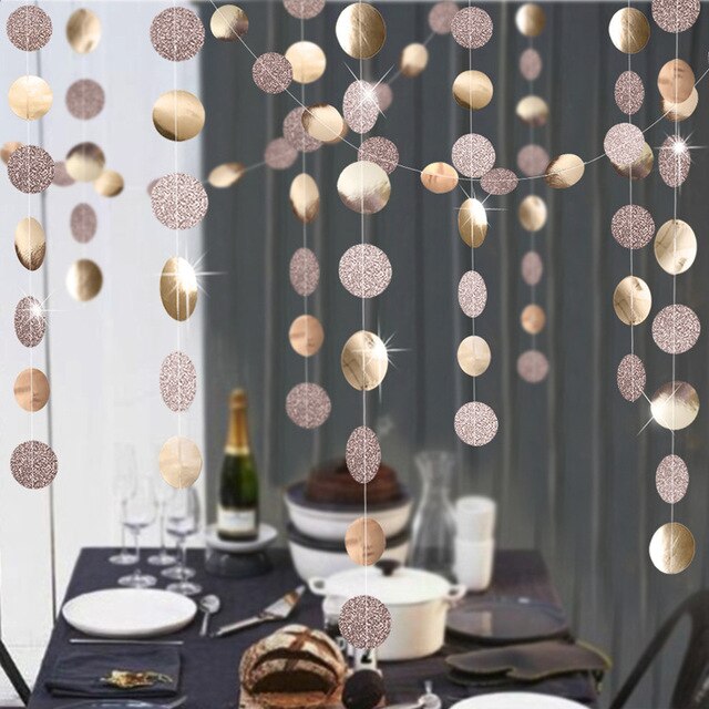 Guirlande pendante en chaîne en papier, 4m, pour décorations de mariage, décorations pour réceptionniste, fête prénatale, anniversaire, noël: round champagne