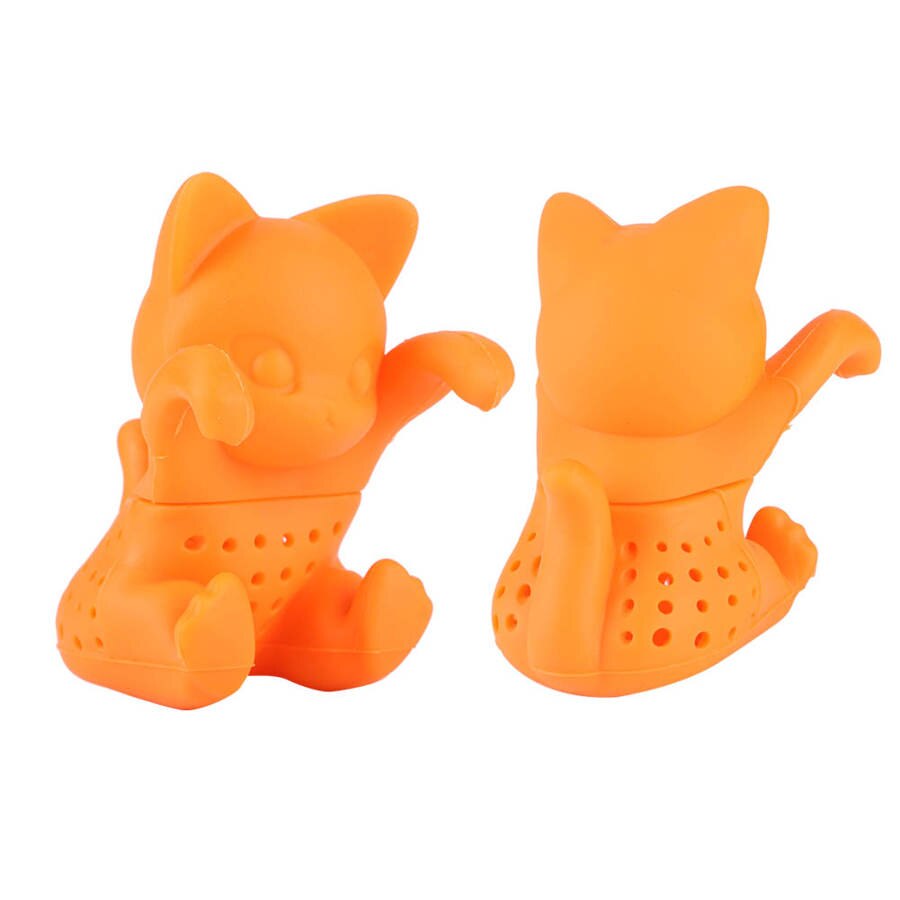 Siliconen oranje kat thee-ei herbruikbare filter diffuser theezeef kruiden losse thee bladeren schattige theefilter accessoires