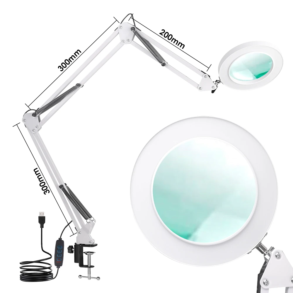 Nieuw driedelig vergrootglas 3-kleurig aanpassen LED-verlichting Leestafellamp voor lasreparatie Close Work: WHITE