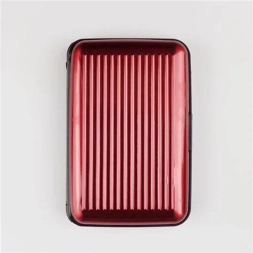 Tarjetero de aluminio para hombre, estuche rígido con bloqueo, billetera, tarjeta de crédito sólida, escaneo Anti-RFID, protección, tarjetero, 1 ud.: Rojo