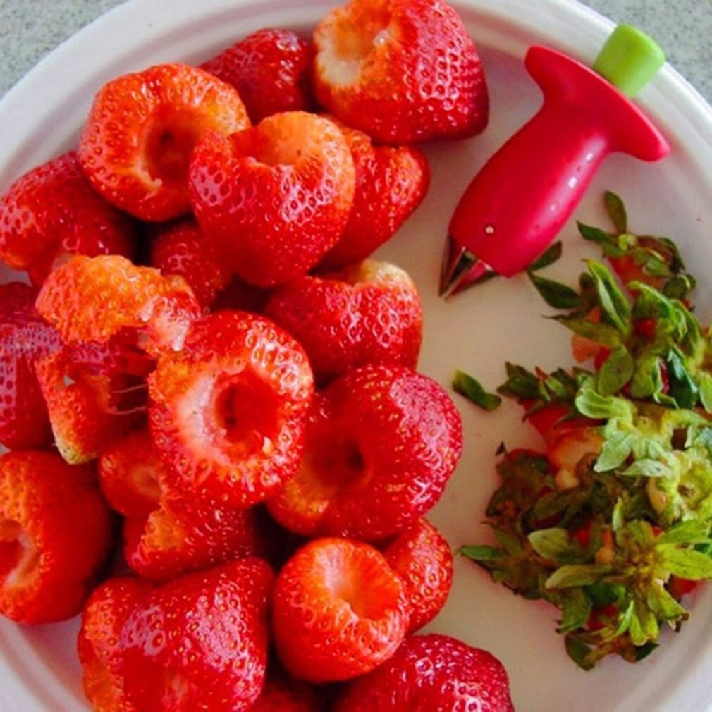 Descascarillador de fresas, utensilio para quitar hojas de Frutas de plástico de Metal, removedor de tallo de tomate, herramienta de cocina