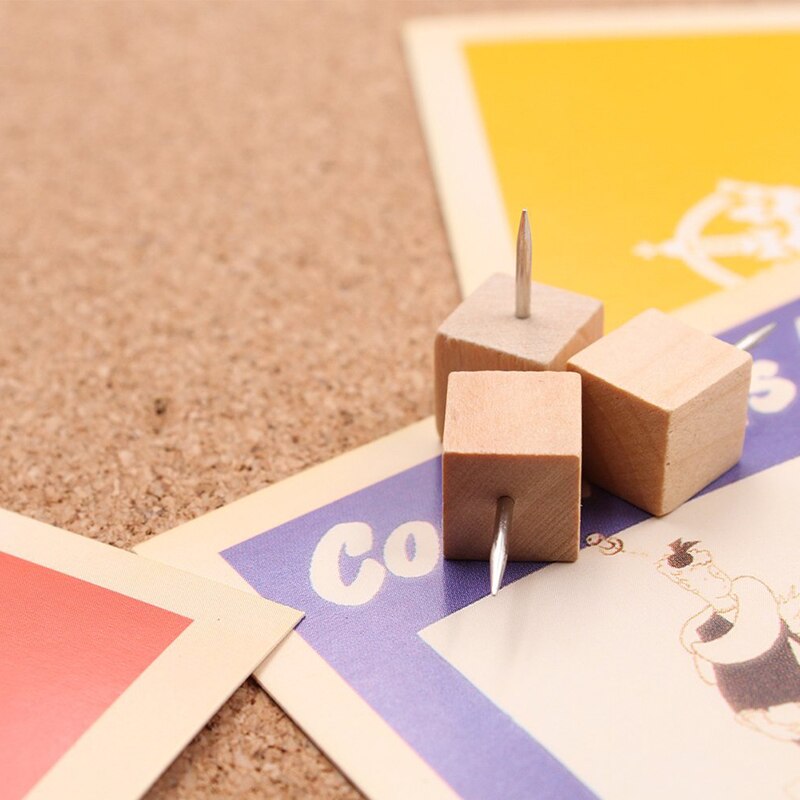 60pcs Square Wood Decorative Push Pins, Wood Head and Steel Needle Point Thumb Tacks for Photos, Maps and Cork Boards
