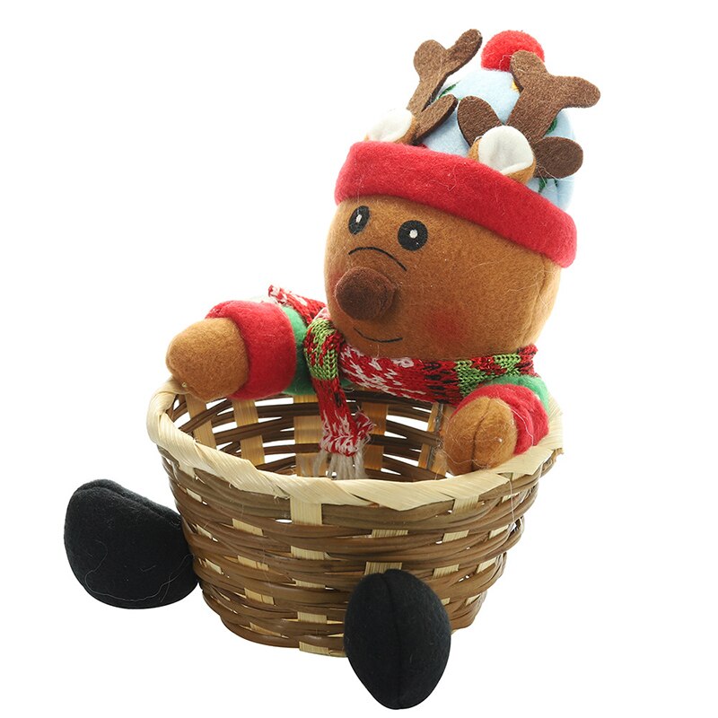 Christmas Candy Holder Basket with Plush Doll Festival Rattan Party Snack Fruit Storage Container Home Ornament MAZI888: Elk