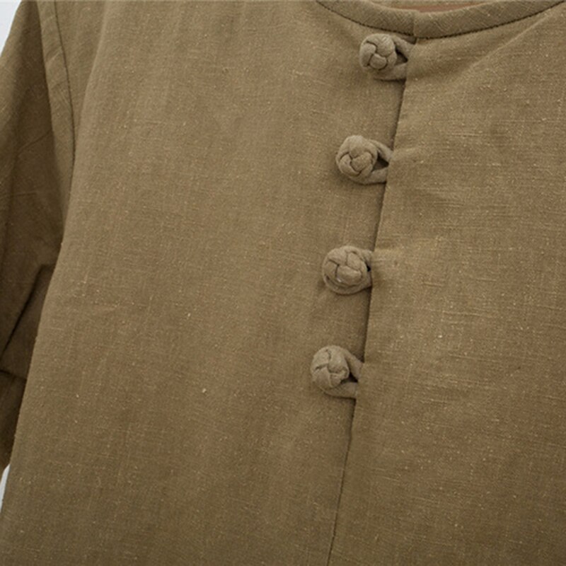 Fritidsskjortor herr bomullslinne långärmad enfärgad vit skjorta med rund hals camisa masculina herrkläder