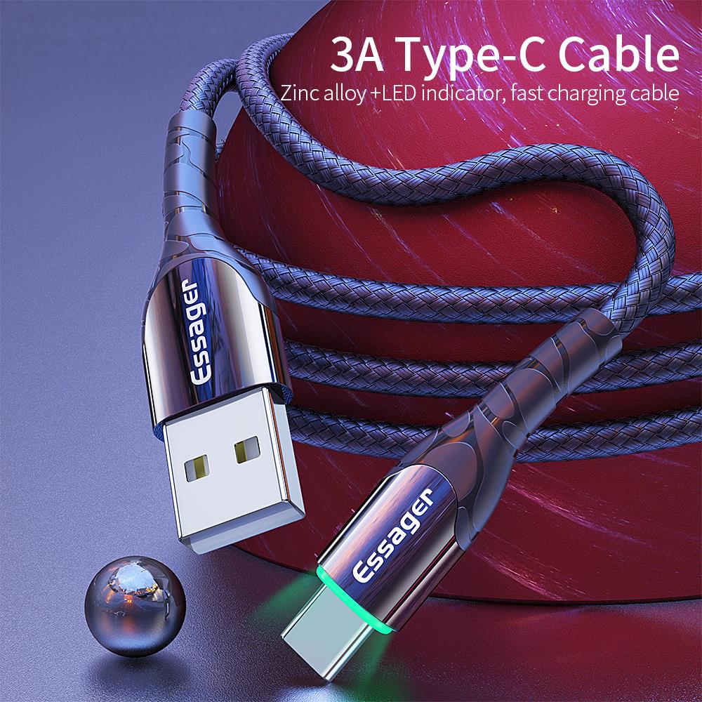 Essager USB Type C Cable 3A Fast USB Charging Micro Data Cord USB-C Charger Mobile Phone USBC Wire Cord For Samsung S20 Xiaomi