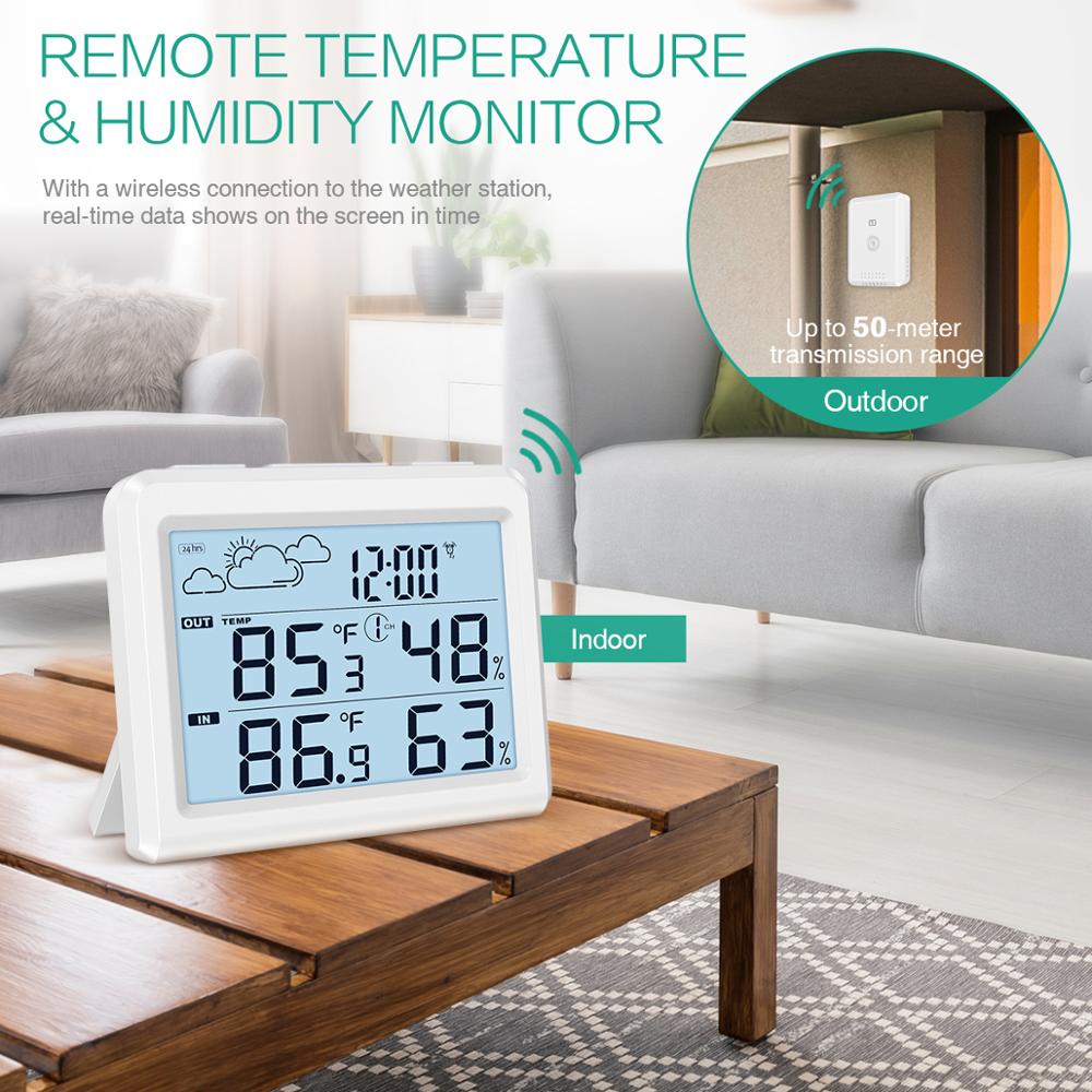 Digital Indoor Outdoor Thermometer Weather Forecaster Station Wireless Temperature Humidity Monitor Backlight Time Alarm Clock