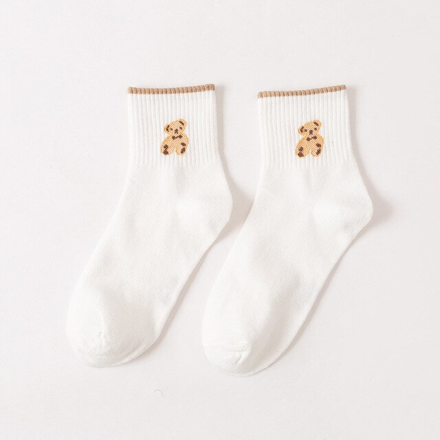 Effen Kleur Sokken Mid Tube Gebreide Japanse Koreaanse Losse Lange Kousen Meisje Ins Retro Zachte Mode Trend Lente Herfst Sokken: white-bear