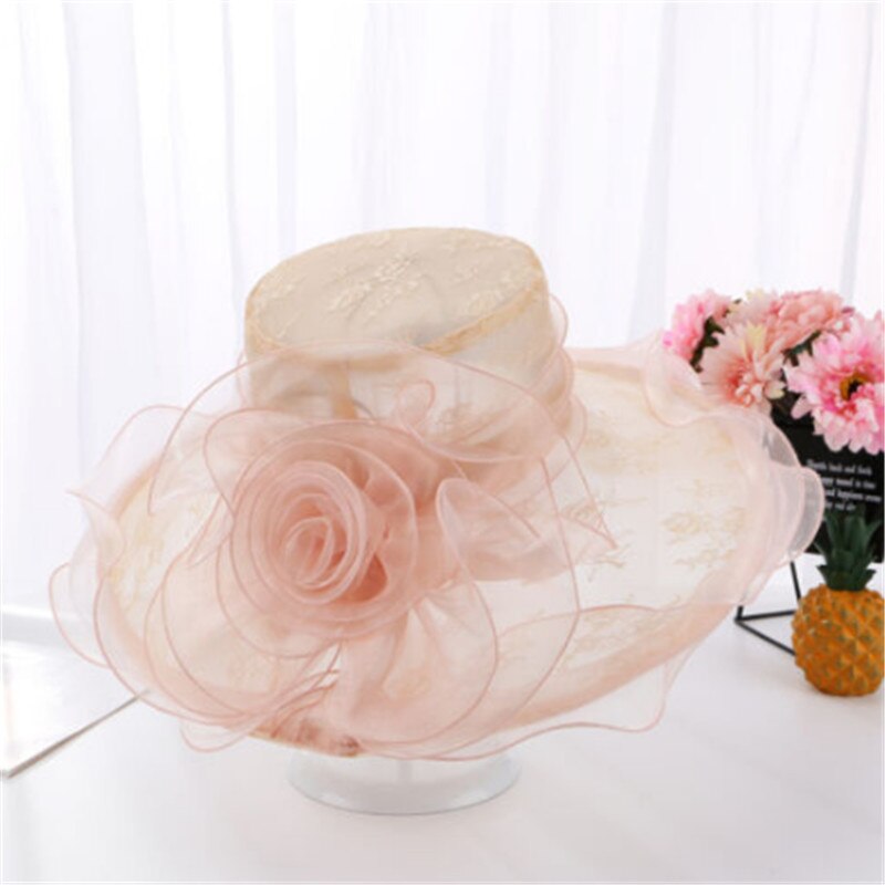 verano elegantes sombreros de playa para mujeres de ala ancha de encaje Floppy sombrero señora té gorras mujer playa UV sol gorros señora sombrero al aire libre: Rosa