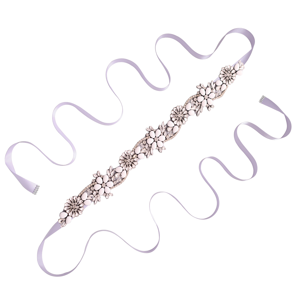 TRiXY S431 Elegante Silber Strass Gürtel Hochzeit Gürtel Schärpe Braut Gürtel für Frauen Brautjungfer Gürtel Juwel Gürtel für Braut Bund: Lavendel