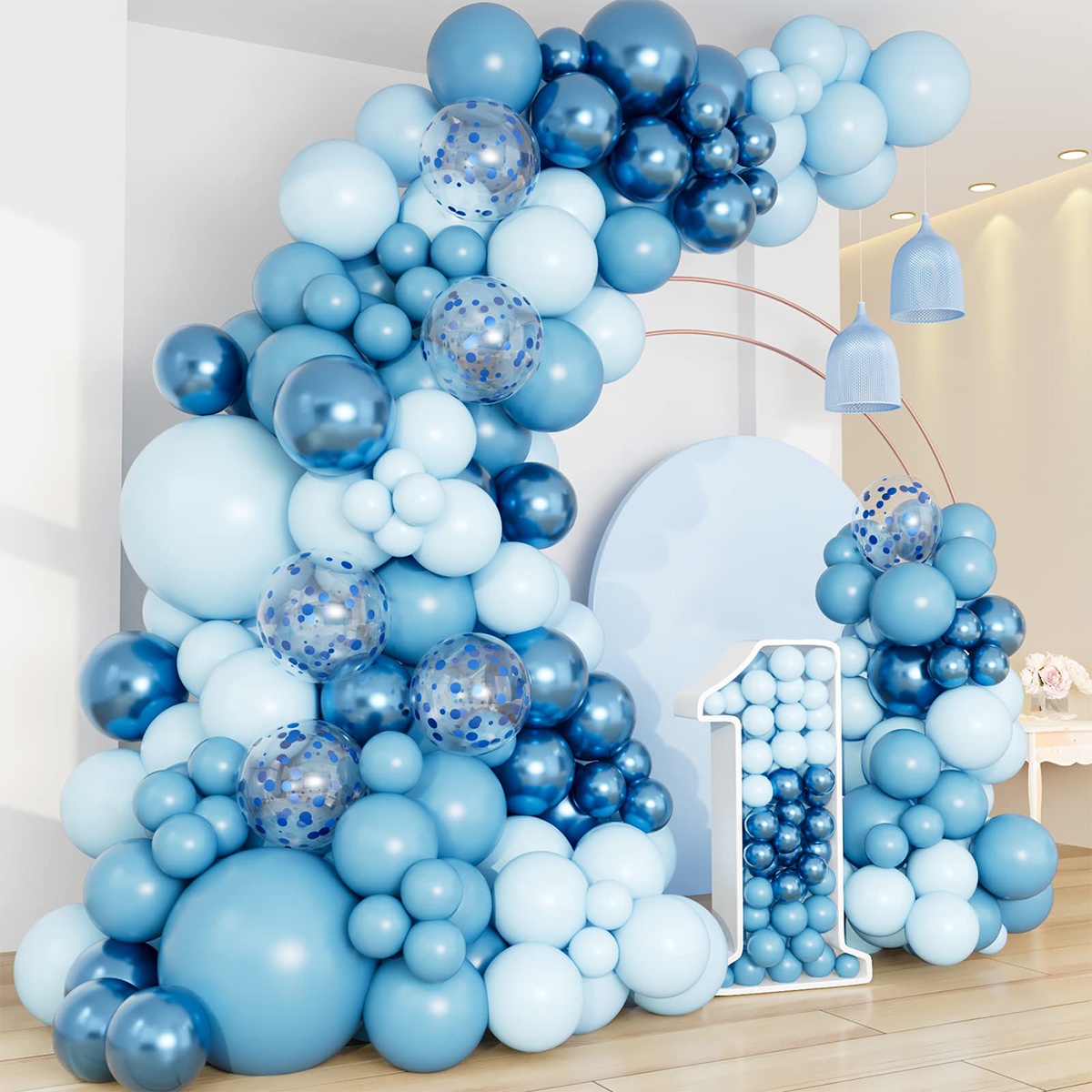 Kit de arco de guirnalda de Globos azules, decoraciones para de feliz cumpleaños, Globos de confeti, Globos para Baby Shower, decoración de boda, Globos