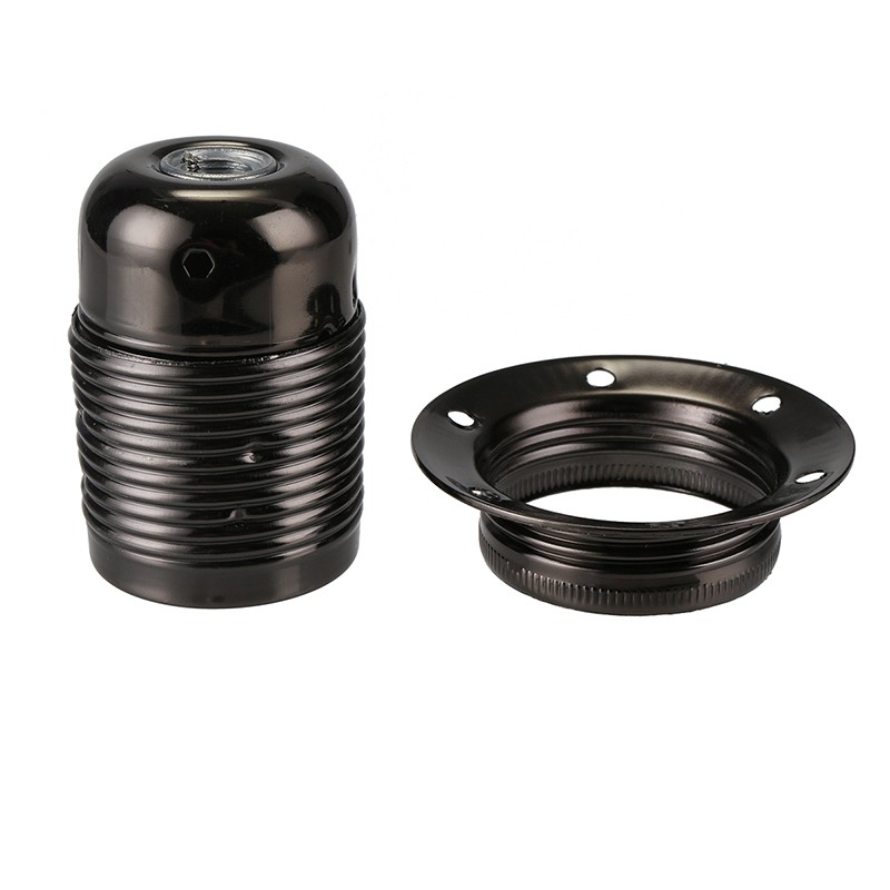 Portalámparas de Metal E27 E26, casquillo de lámpara Edison Vintage pulido con anillo, Base de lámpara DIY para accesorio de iluminación: Negro / 2G7