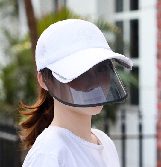 Sun Visors for Women Men Face Cover Protection Sun Shield Visor Hats Adjustable Long Visor Brim Face Shield Anti-Droplet Unisex: White Black