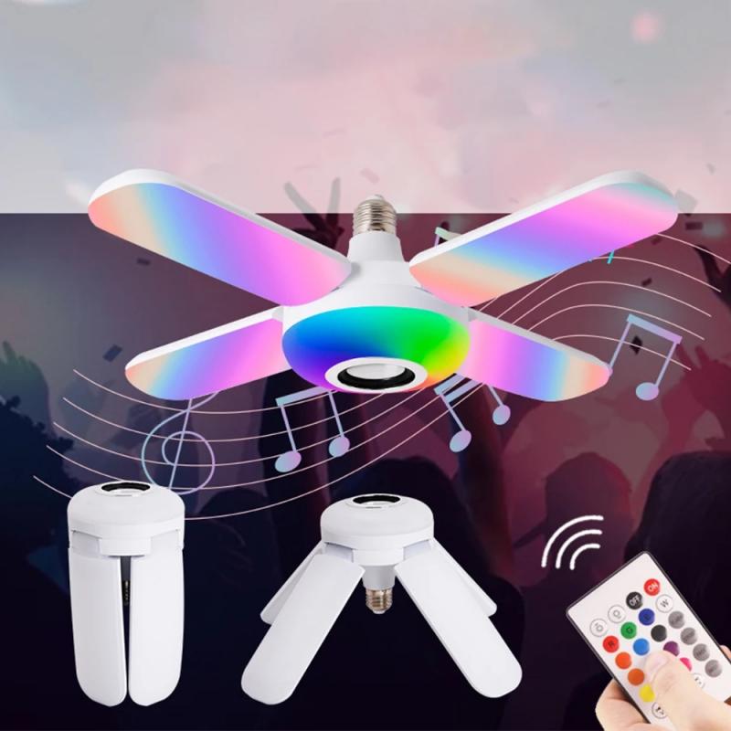 Ventilador de música con Bluetooth, lámpara de techo con música, 4 hojas, Bombilla deformada, lámpara de Control remoto, 50W, E27 RGB