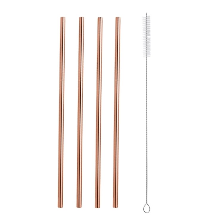 Acero inoxidable 304 pajilla de Metal pajilla reutilizable + 1 cepillo respetuoso del medio ambiente de paja recta curva cepillo de limpieza de la barra del Partido de accessories20Oz: A-Rose gold  5PC