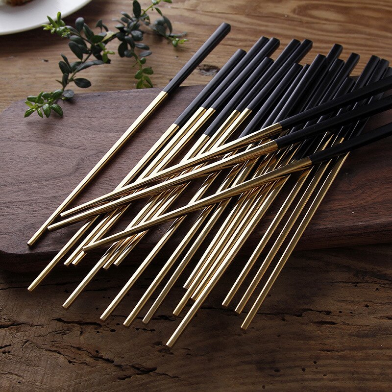 Stainless Steel Chopsticks Tongs Metal Chopsticks Set Square Chopsticks Food Grade Dinnerware Household Sumpits Tableware 4pairs