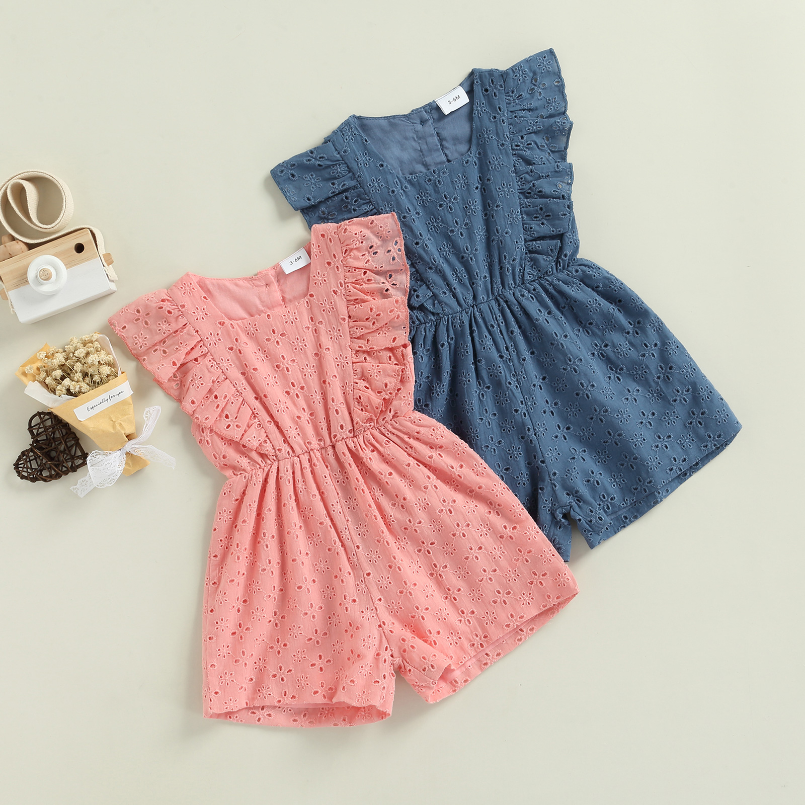 0-24M Baby Meisjes Korte Jumpsuit, Mouwloze Vierkante Hals Uitgeholde Verstoorde Casual Bodysuit