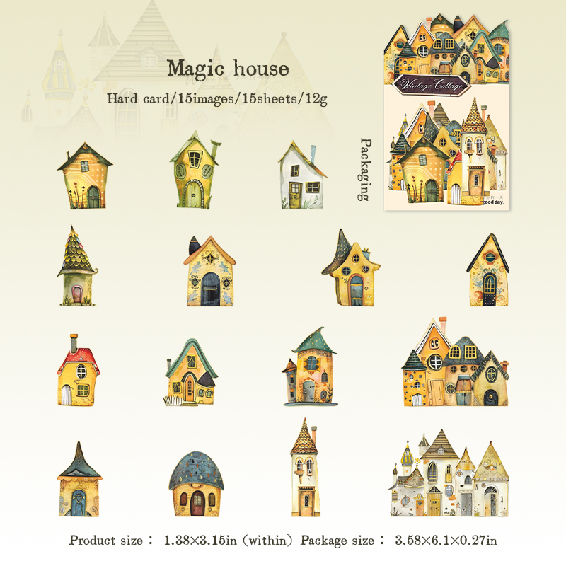 15 unids/pack Vintage INS casa extraña DIY suministros decorativos para álbum de recortes paquete de pegatinas: Caqui oscuro