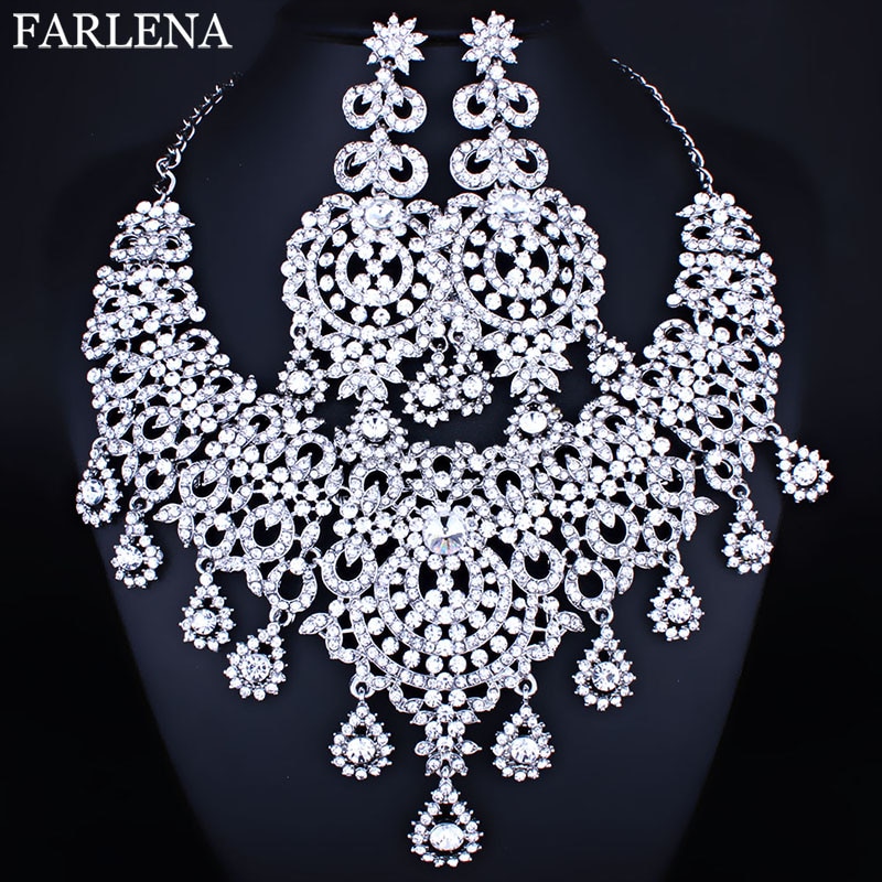 Marokkaanse stijl statement ketting oorbellen set met kristallen strass steentjes luxe bruids- en trouwsieraden sets