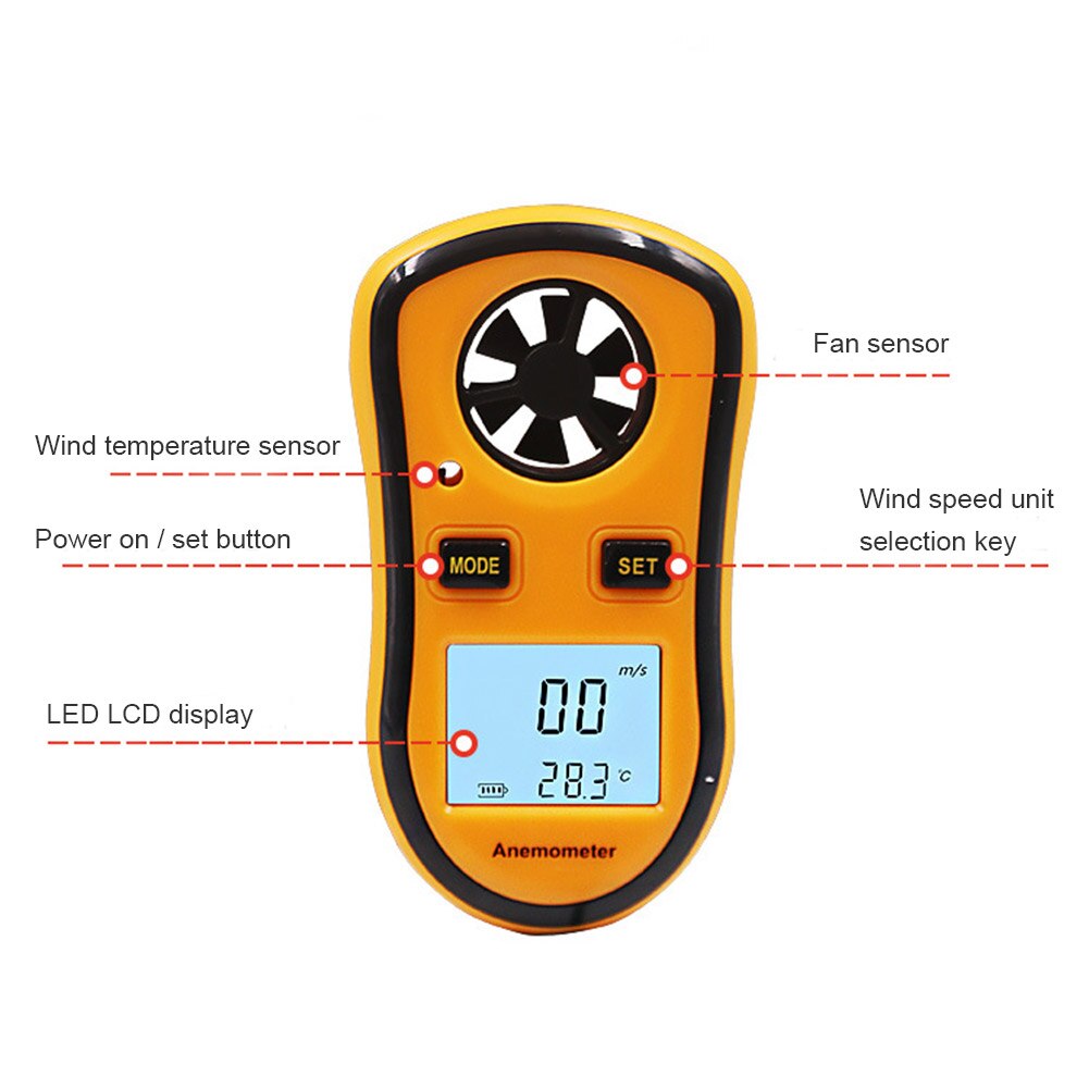 Anemometer Thermometer Portable Anemometer Wind Speed Meter 0-30m/s Digital LCD Handheld TSH Shop