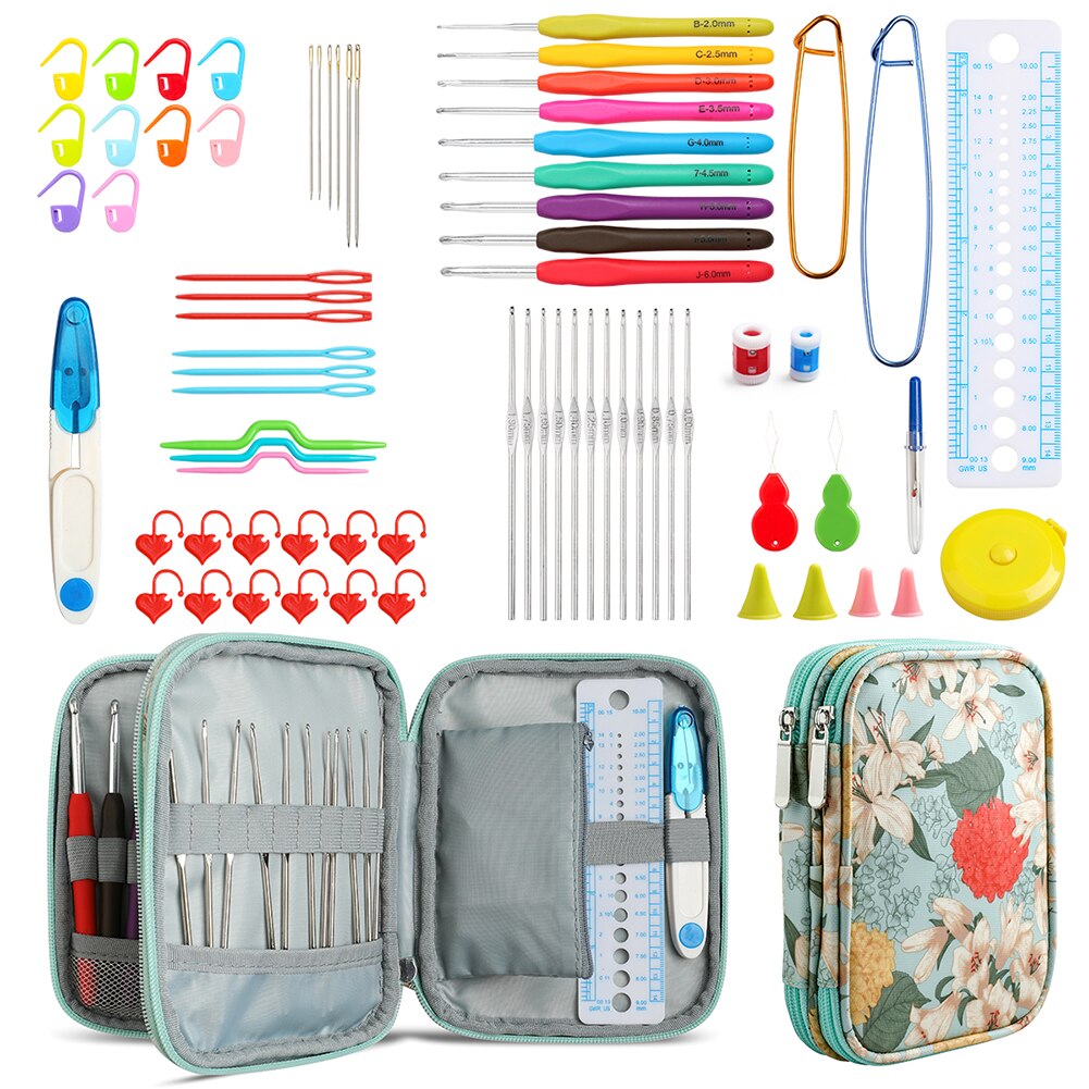 Supplies Needles Hook DIY Knitting Kit Crochet Hook Set Soft Handle Knit Weaving Sweaters Accessories with Storage Case: B