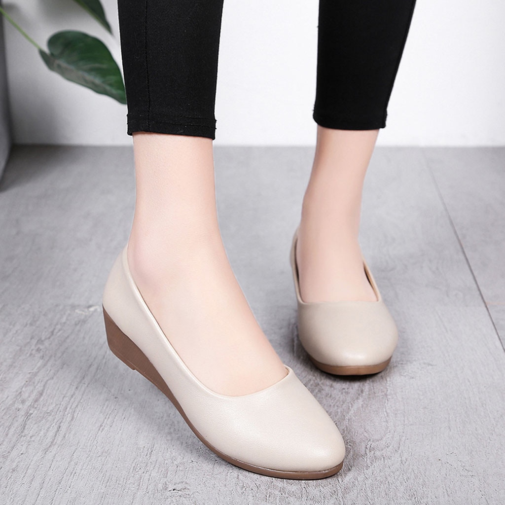 38# Women Office Shoe Flat Office Ladies Shoes Women Wedge Casual Shoes Round Head Solid Wild Work Shoes