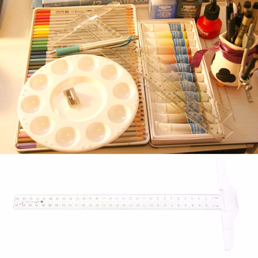 30cm 12'' Plastic Metric T Square Double Side Ruler Tool Measurement Measuring