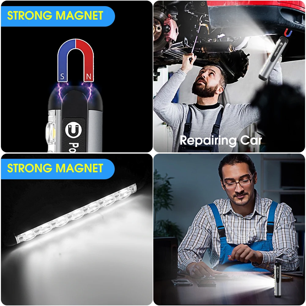 USB oplaadbare mini LED-zaklamp met clipmagneet Werklamp Lantaarn Draagbare noodtype-C-lamp Waterdichte zaklamp