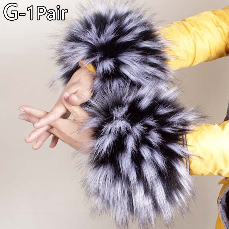 2 pezzi grande polsino in pelliccia da polso decorazione manica grande cappotto invernale manica anello mano pelliccia di volpe sintetica pelliccia grande maniche lunghe calde polsini scaldamuscoli: G